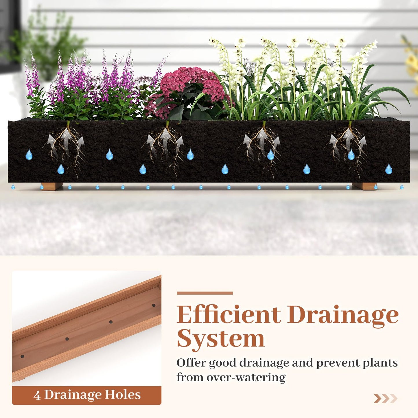 HAPPYGRILL Wooden Raised Garden Bed, Solid Wood Gardening Plant Container w/Drainage Holes for Flower Vegetable Fruit, Outdoor Elevated Planter Box for Patio Garden Yard Balcony (25”x 16”x 15”)