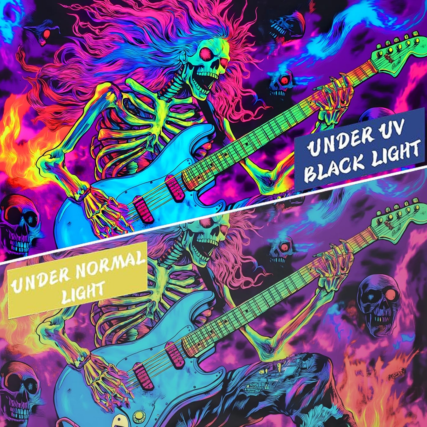 BSFHH Black Light Tapestry – UV Reactive Glow in the Dark Wall Hanging, Spooky Night Scene with Ghosts & Pumpkins, Haunting Home Decor for Parties, Bedroom, or Dorm (Guitar, 79L x 59W, Unframed)