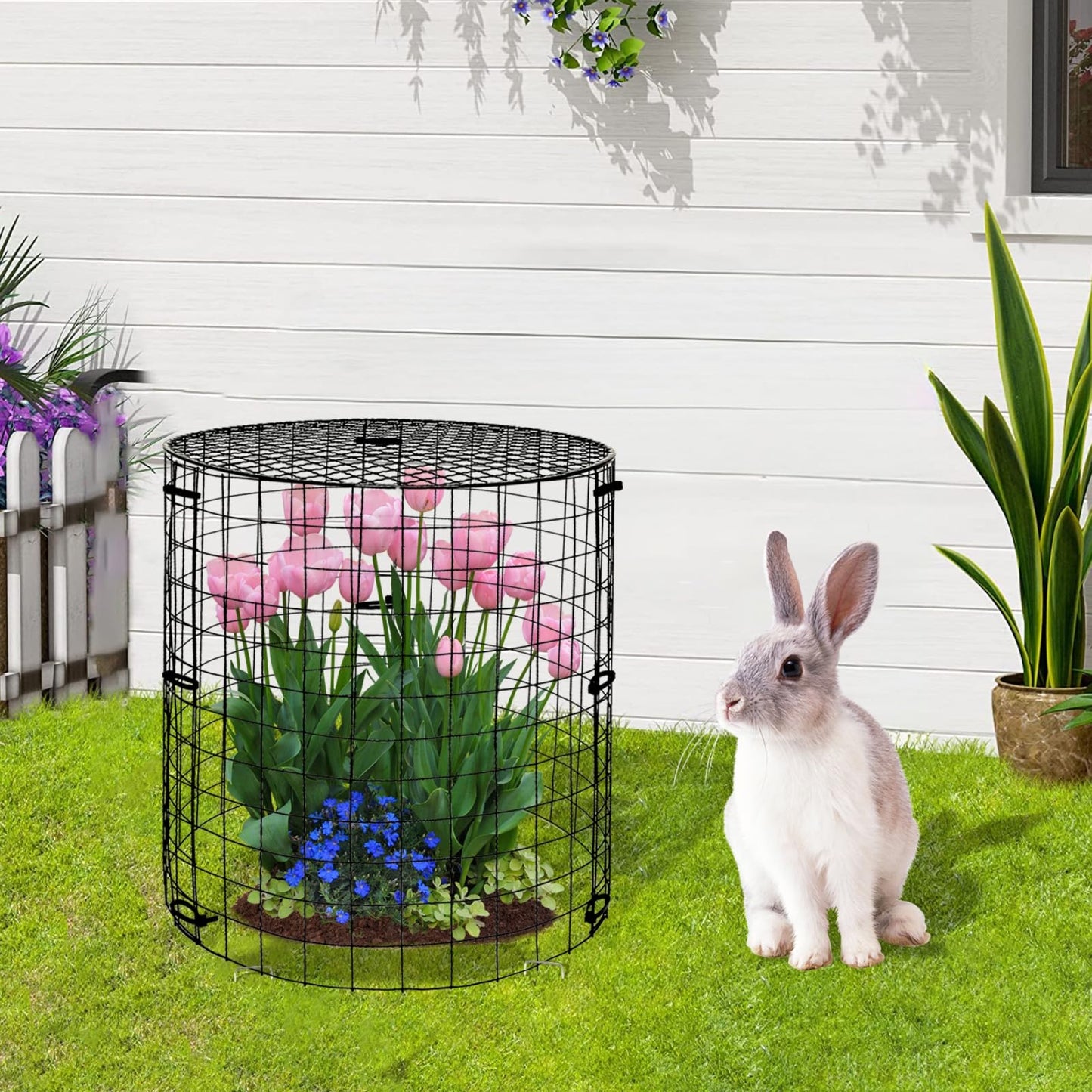 6 Pack Plant Protectors from Animals with Cover, 18PCS 12.6"x11.8" Metal Wire Mesh Cage with Stakes Garden Protection for Rabbits, Chicken, Duck Bunny Barricades for Vegetables, Seedlings and Flower