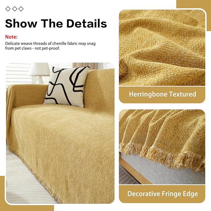 DREAMINGO Modern Minimalism Mustard Yellow Couch Cover Sectional Sofa Covers