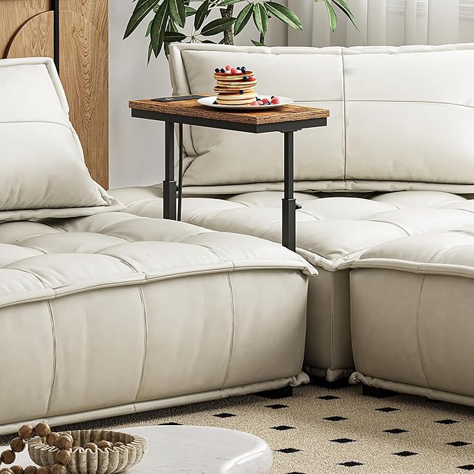 TUTOTAK End Table with Charging Station, Side Table, Tall Couch Table, Sofa