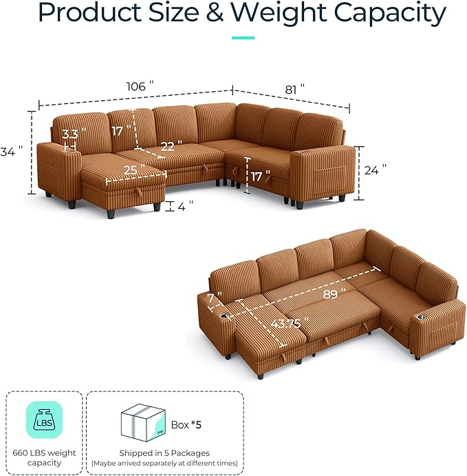 LINSY HOME Sectional Sleeper Sofa