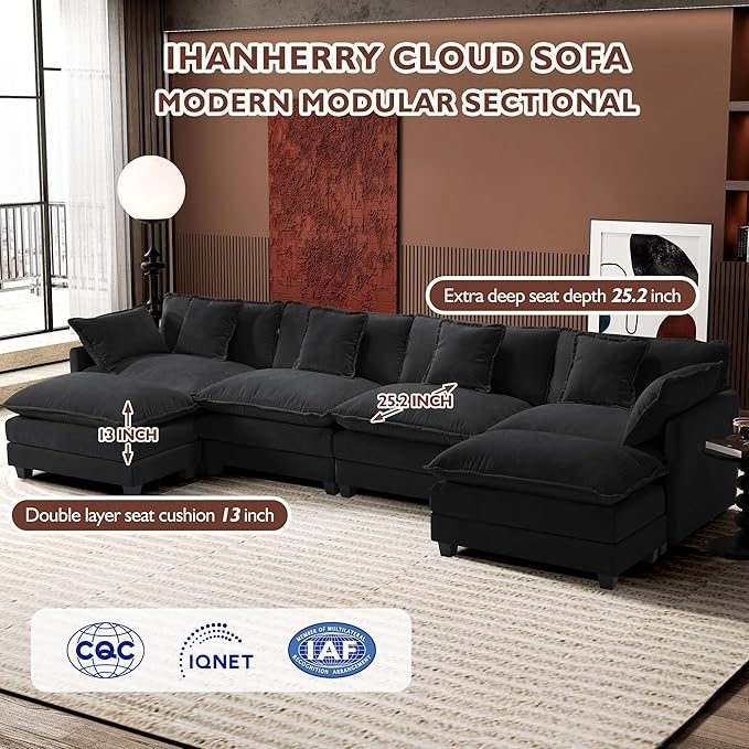 Ihanherry U-Shaped Modern Sofa 146" Modular Sectional Cloud Couch