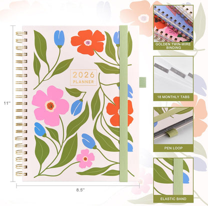 And Per Se 2026 Planner with Pattern, A4 Size-Daily, Weekly & 18-Monthly Leather Hardcover Planner, Daily Schedule, Monthly Tabs, 100 GSM Thick Paper(Botanical Floral)
