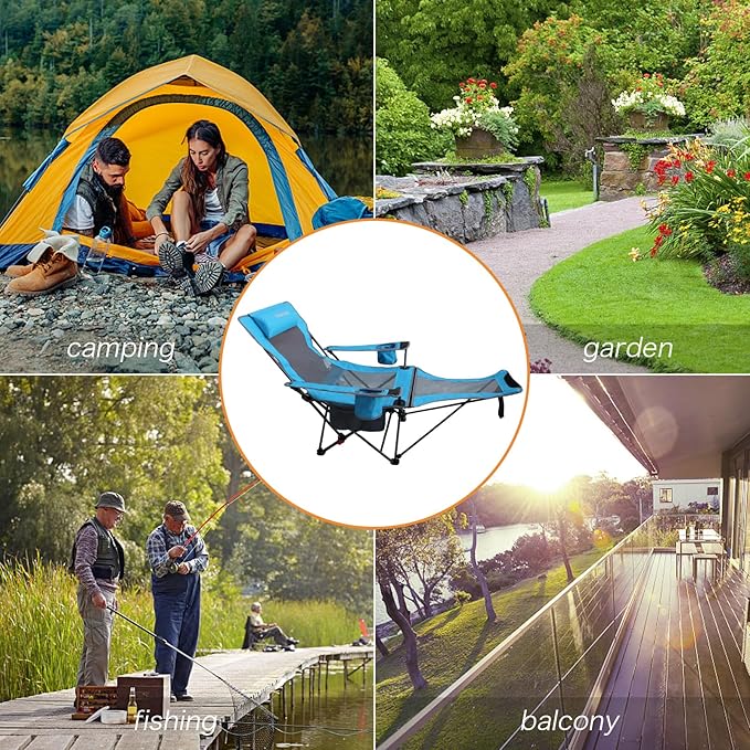 Reclining Camping Chair with Removable Footrest Lounge Chair with Headrest