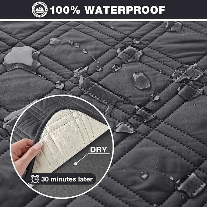 TAOCOCO 100% Waterproof Loveseat Recliner Cover, Non Slip Split Recliner Couch