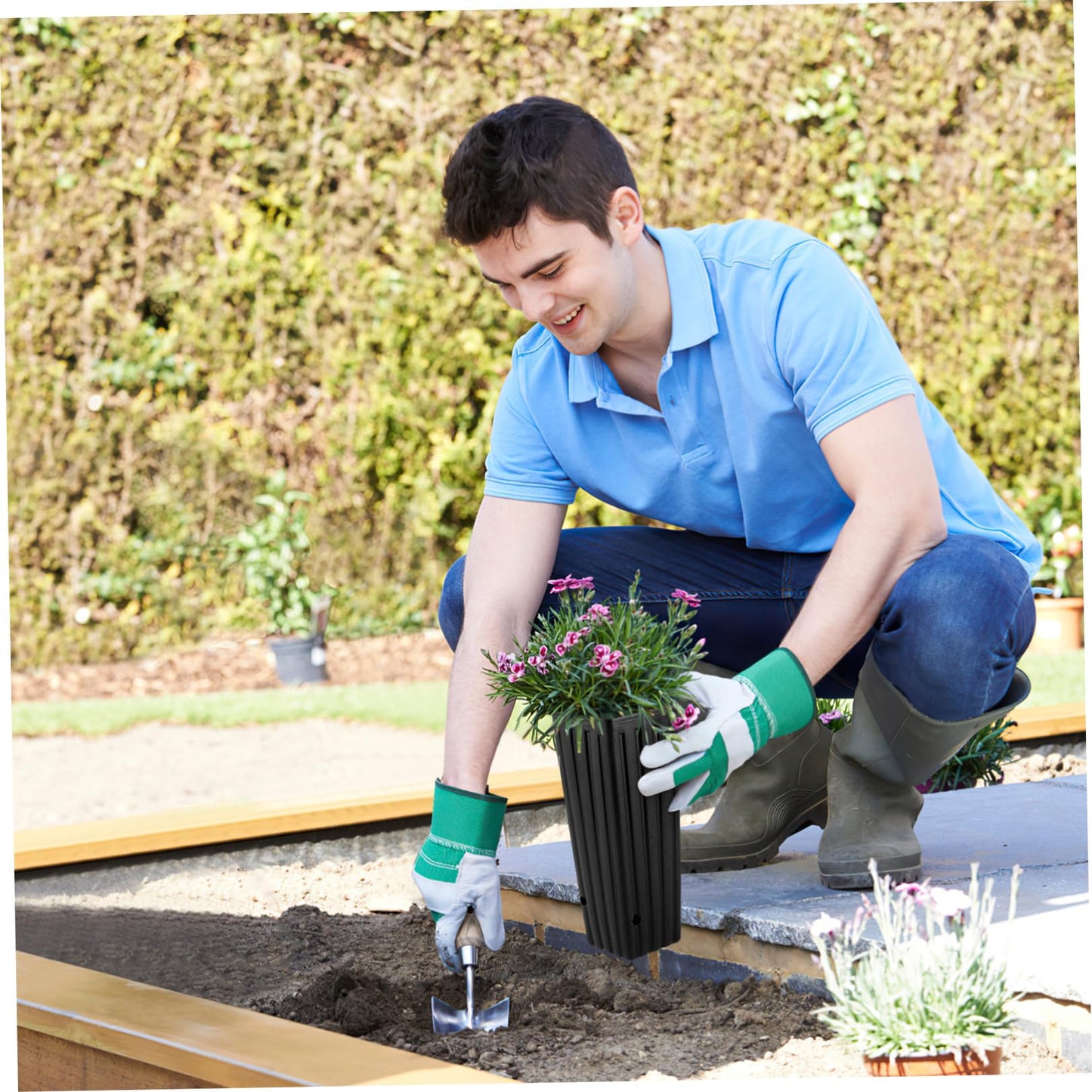 Yardwe 60 Pcs Tree Pots, 11.41" Tall Plastic Plant Nursery Containers with Plant Labels, Black Seedling Pots for Indoor Outdoor Gardening