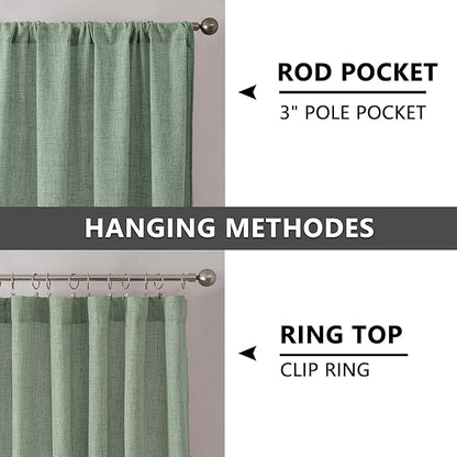 Tollpiz Linen Curtains Living Room Rod Pocket Semi Sheer Curtain Burlap Light Filtering Thick Linen Drapes for Bedroom, 38 x 63 inches Long, Sage Green, Set of 2 Panels