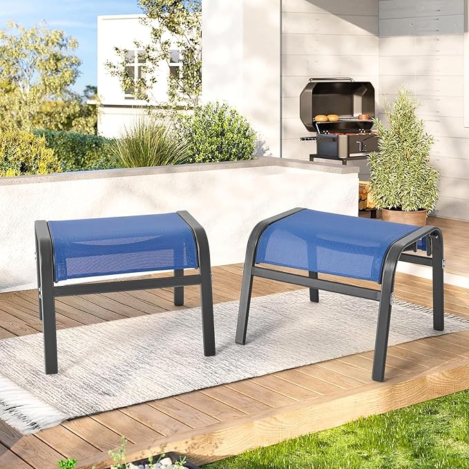 ONBRILL Outdoor Ottoman Set of 2, All Weather Outdoor Foot Stool