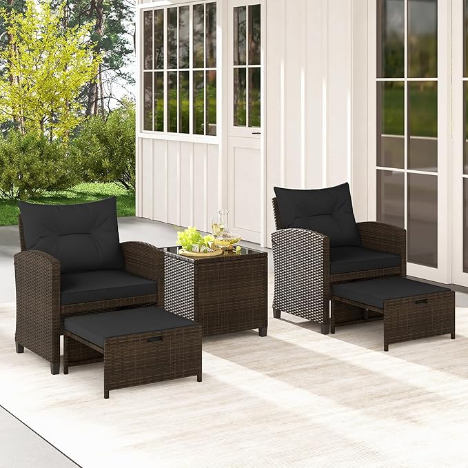 Tangkula 5 Pieces Patio Conversation Set, PE Wicker Rattan Outdoor Furniture Set