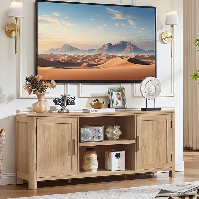 Joaxswe Farmhouse 55" Entertainment Center, Natural Oak Tv Stand