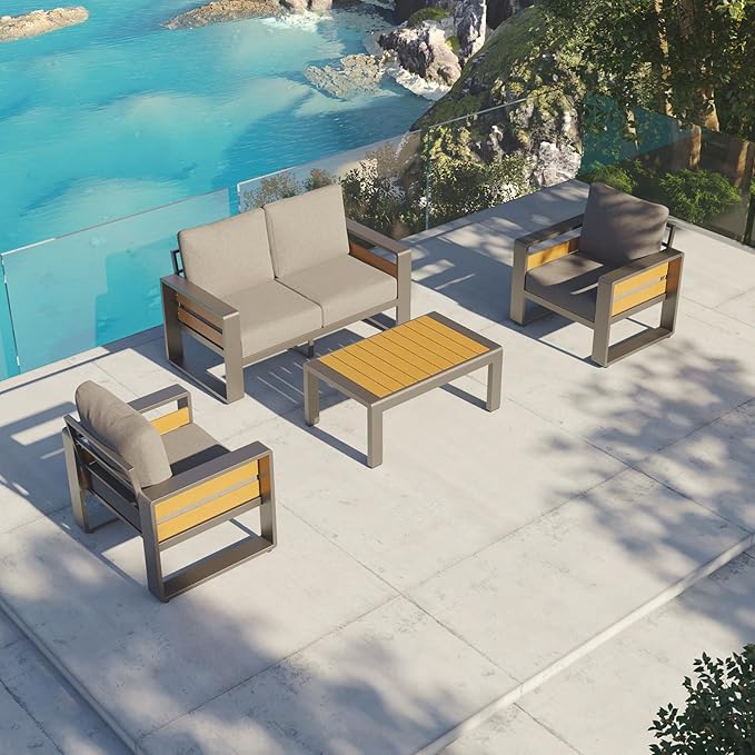 Aoxun Aluminum Outdoor Patio Furniture Set, Coffee Table ×1, Dark Grey & Dark