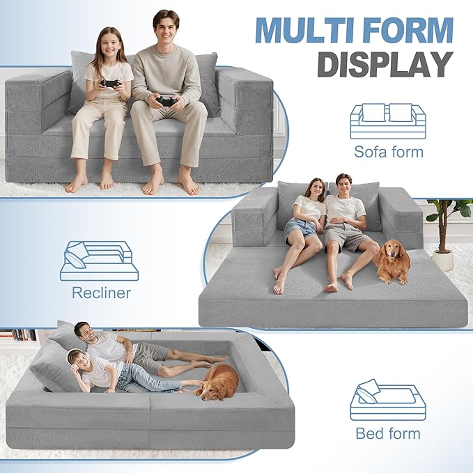 Futon Sofa Bed with Pillow, 3-in-1 Sleeper Sofa Bed with Removable Cover