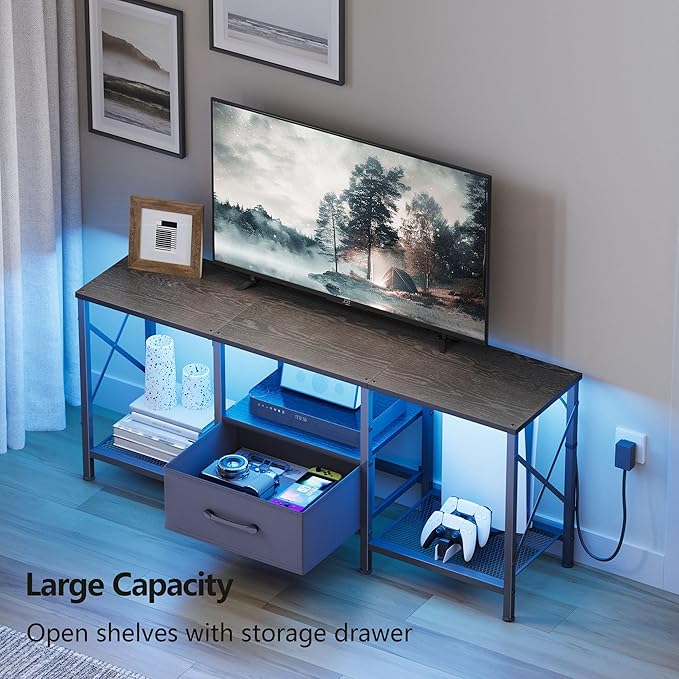 JARHETUN LED TV Stand with Fabric Drawer, Entertainment Center