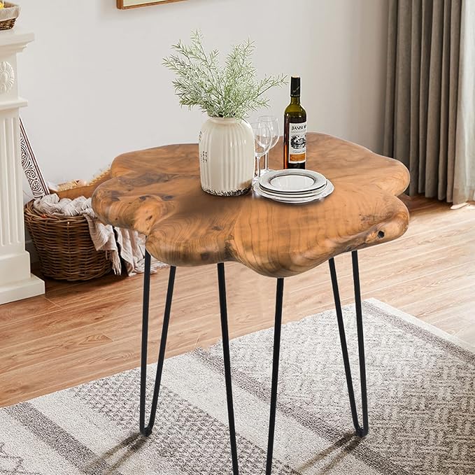 19.5 Inch Live Edge Side Table, Wood Freeform Small End Table