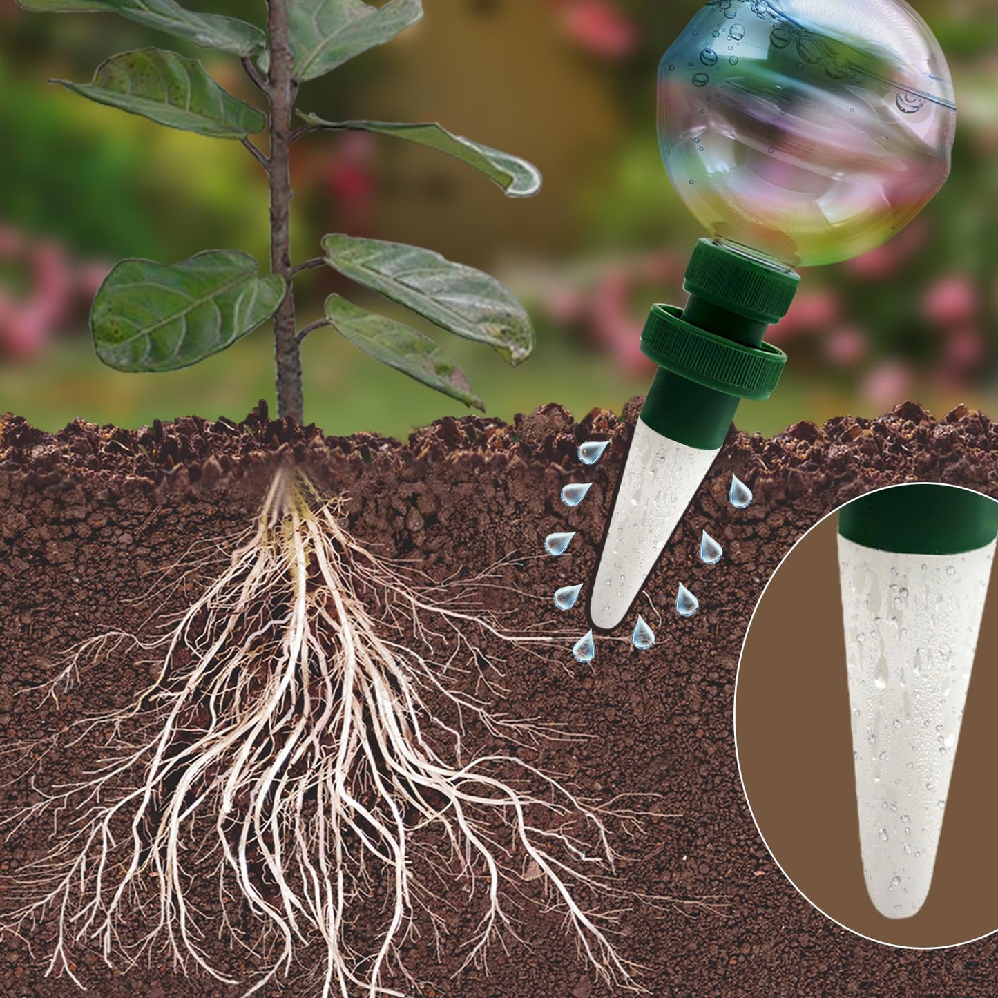 Floreevo 4 Pack Glass Self-Watering Globes for Plants, 6oz Automatic Plant Waterer Bulbs with Terracotta Slow Release Spikes, Vacation Indoor Outdoor Houseplant Watering Devices