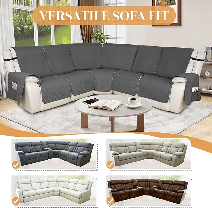 HDCAXKJ 100% Waterproof Reclining Sectional Couch Covers L Shape Recliner Sofa