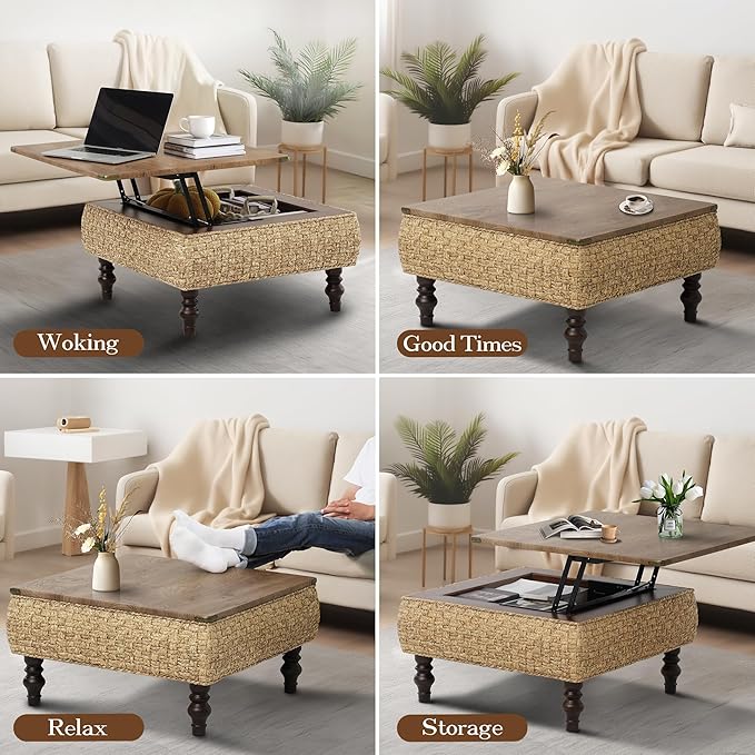 31.5" Lift Top Coffee Table for Living Room, Square Farmhouse Coffee Table