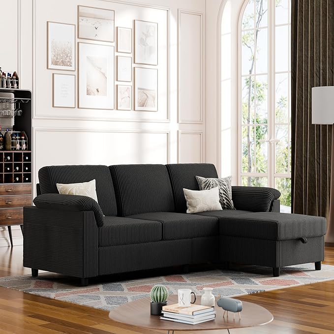 Vongrasig Convertible Sectional Couches, 3 Seat L Shaped Couch Sofa
