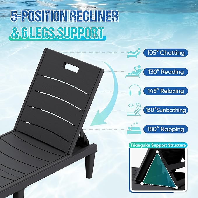 Greesum Outdoor Chaise Lounge Chair Set of 4, Waterproof 5-Position Adjustable