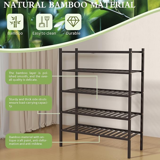 ROMGUAR CRAFT 5 Tier Bamboo Shoe Rack