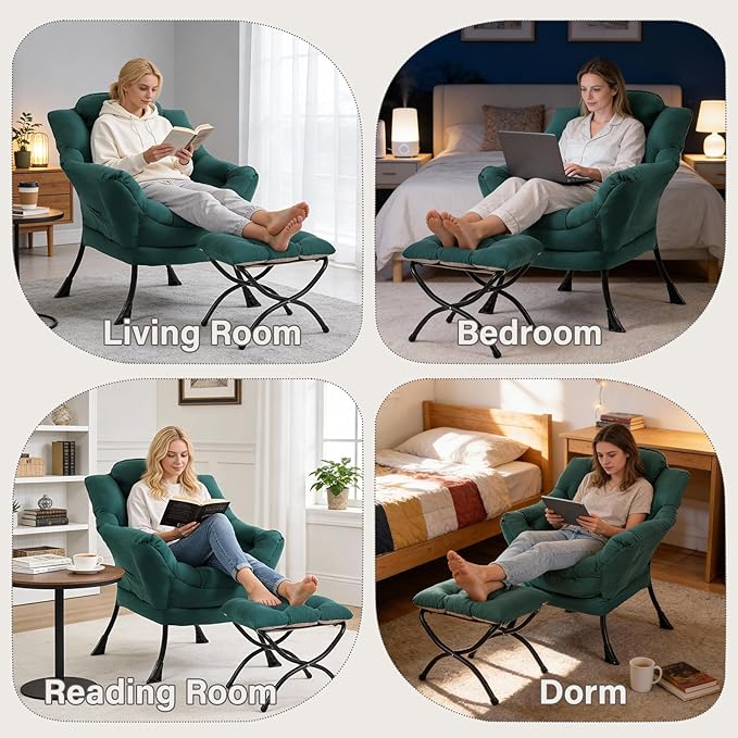 MBOOYOME Lazy Chair with Folding Ottoman, Modern Accent Armchair with Armrests