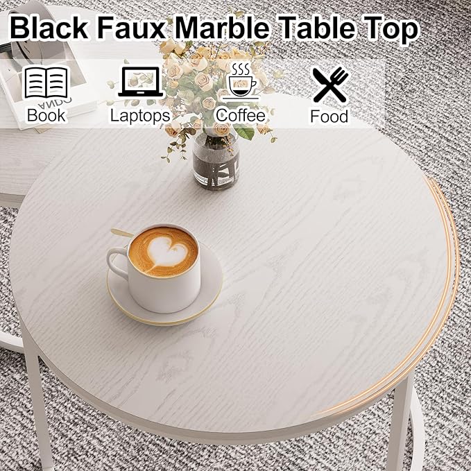 Garden 4 you Nesting Coffee Table, 23.6" Round Coffee Table Set of 2, Wooden