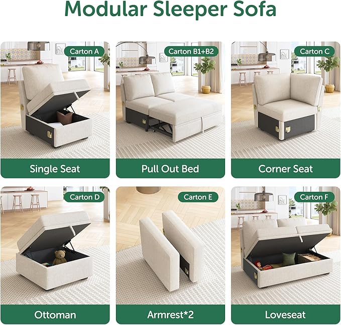 HONBAY Single Seat for Modular Sectional Sleeper Sofa