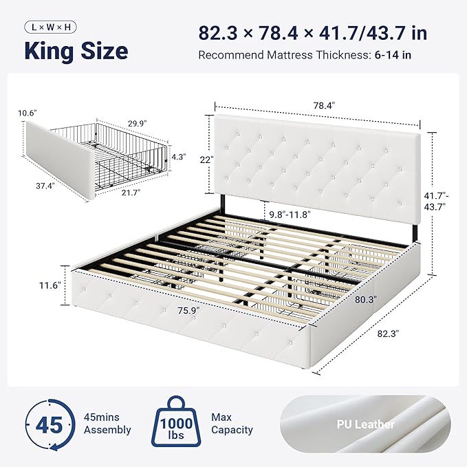 Allewie King Size Platform Bed Frame