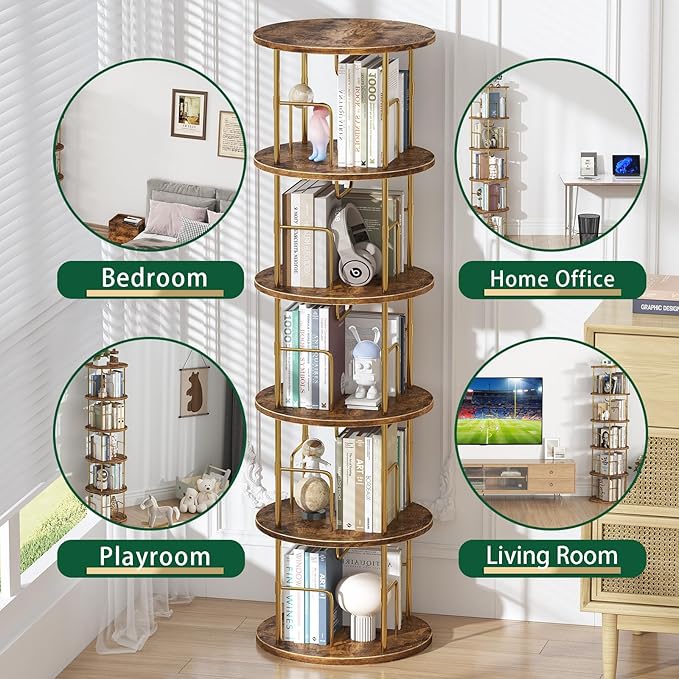 5Tier Rotating Bookshelf, 360 ° Display Stackable Spinning Bookshelf Tower
