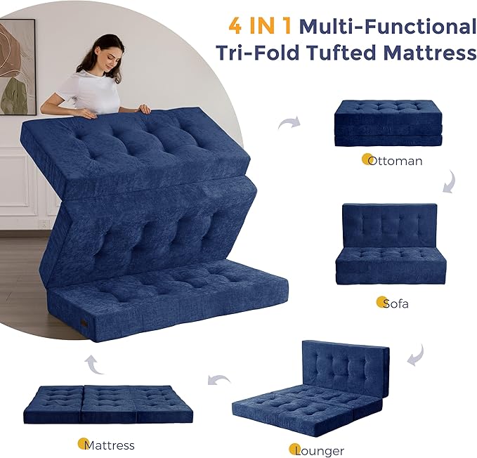MAXYOYO 6" Folding Sofa Bed for Floor, Tufted Tri-Fold Floor Mattress