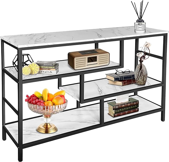 AT-VALY Console Table with Storage Shelves, Sofa Table Entryway Table with Faux