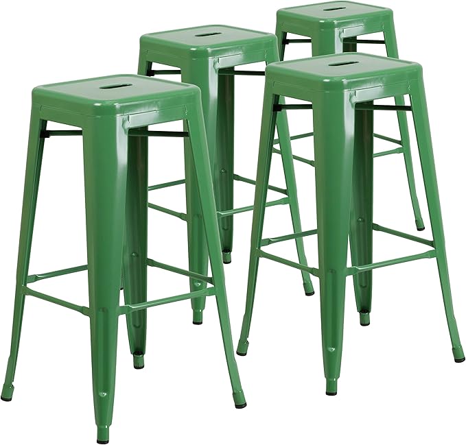 Flash Furniture Lily 4 Pack Commercial Grade 30" High Backless Green Metal