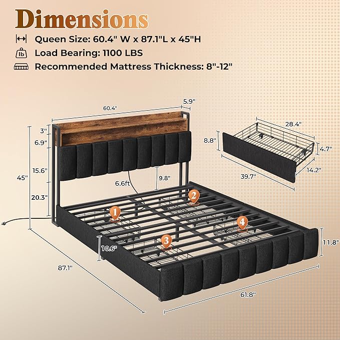PRAISUN Bed Frame Queen Size