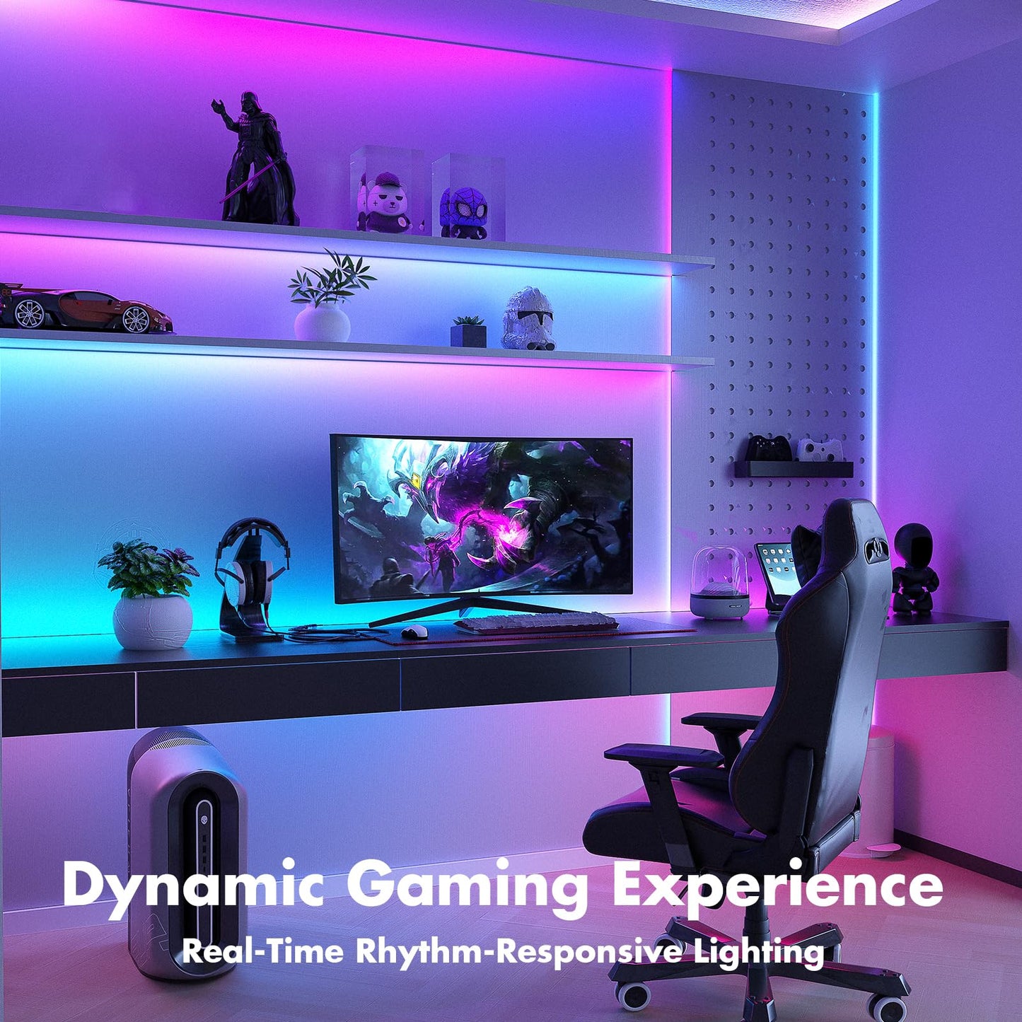 ATHONO Led Lights for Bedroom 130FT Smart IC+RGB, Music Sync Color Changing Strip Lights, 24Key Remote+App Control Light Strip for BedHead,Underbed,Ceiling,Background Wall(2Rolls of 65.6FT)