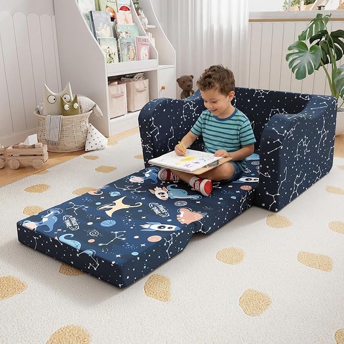 MeMoreCool Toddler Couch, 2-in-1 Kids Couch Fold Out to Lounger, Comfy Toddler