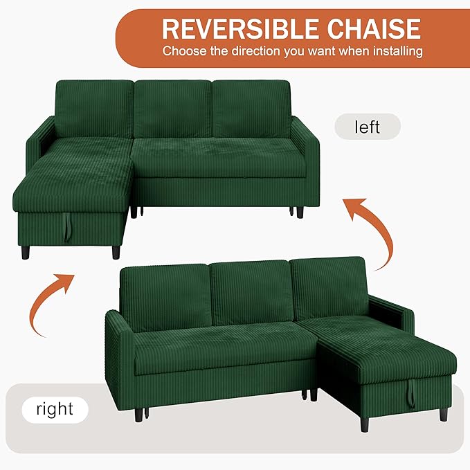 Vongrasig Pull Out Couch, 2 in 1 Sectional Sleeper Sofa Bed