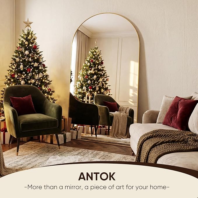 Antok 81" x41” Arched Full Length Floor Mirror, Free Standing/Wall Mount/Leaning