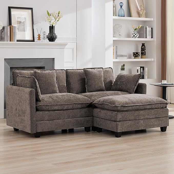 76″ Cloud Deep Seat Loveseat, Upholstered Chenille Modular 2-Seat Sectional