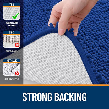 OLANLY Bathroom Rugs 30x18, Extra Soft Absorbent Chenille Bath Rugs, Rubber Backing Quick Dry, Machine Washable Bath Mats for Bathroom Floor, Tub and Shower, Home Decor Accessories, Royal Blue