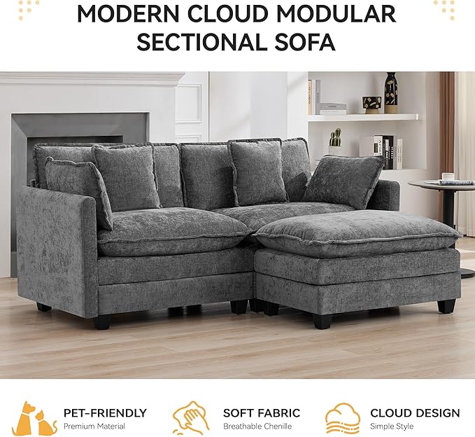 76'' Cloud Deep Seat Loveseat Sofa, Upholstered Chenille Modular 2-Seats