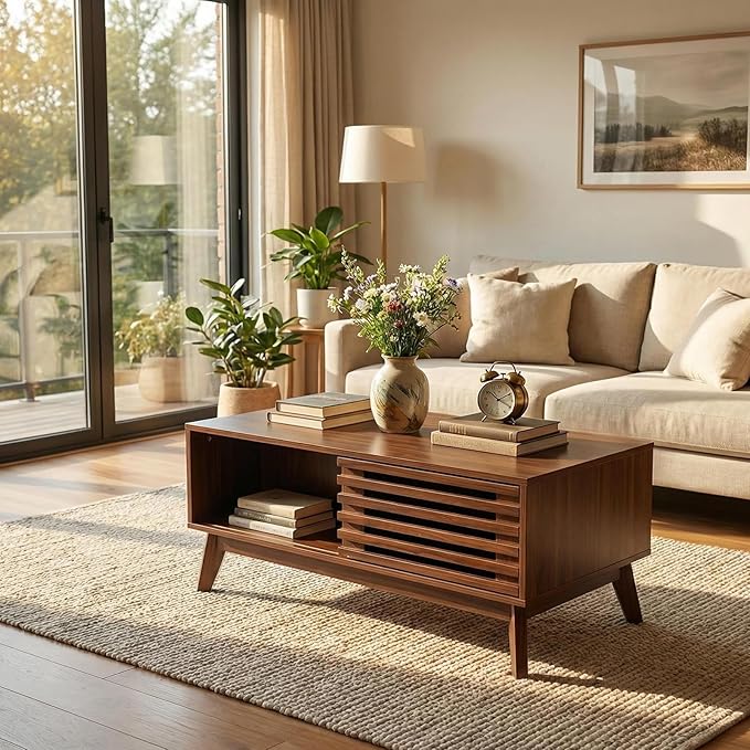 Lift Top Coffee Table with Storage 35 in, Mid Century Modern Living Room Table