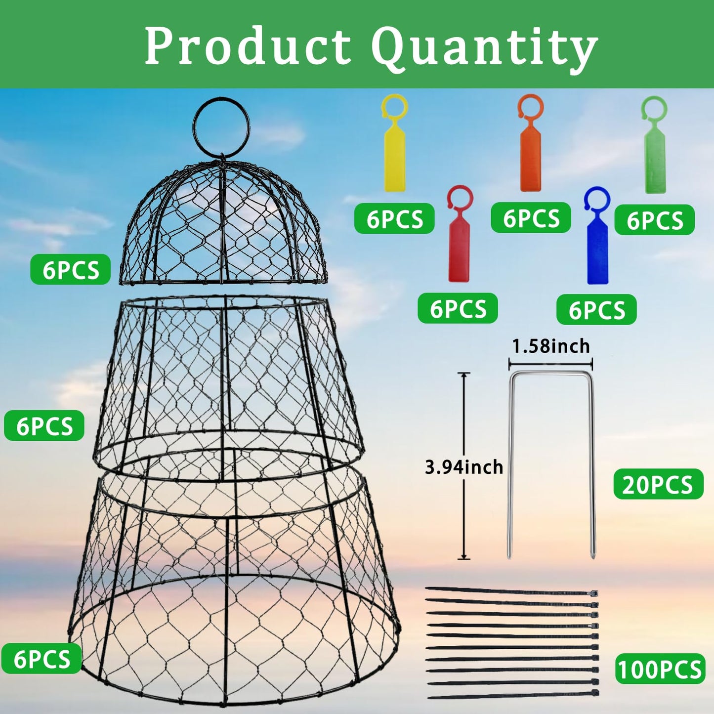 6 PCS 17.7"H X 11.42"D Garden Cloches,Chicken Wire Plant Covers Protectors Modular Design for Customizable Protection,Rust-Proof Heavy Duty Metal Plant Cage for Seedlings Flowers Protect from Animals