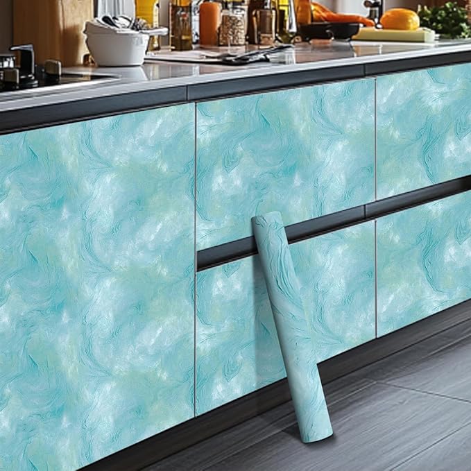 HOMETITUTE Blue Marble Wallpaper Peel and Stick Ocean Style 118.1x17.7 Inches