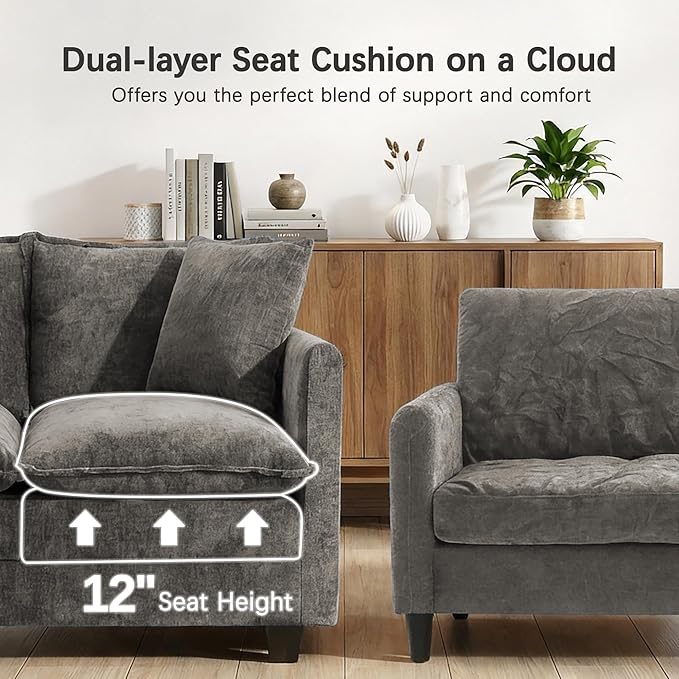 52'' Loveseat Sofa with Ottoman, Cloud Sofa Couch with 27" Deep Seat & 2 Pillows