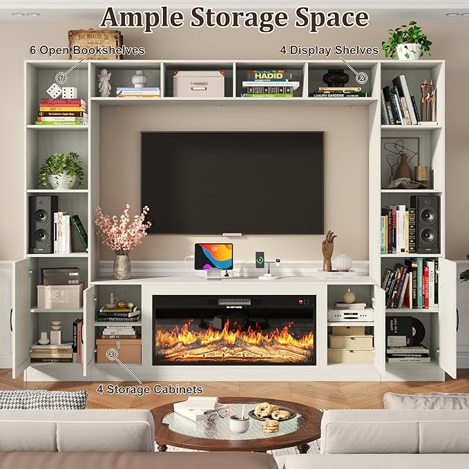 103" Fireplace TV Stand with 40" Electric Fireplace, Farmhouse TV Stand with