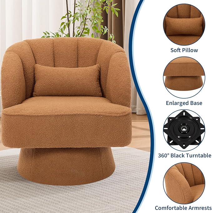 Garvee Ultra-Plush Swivel Accent Chair, 360° Barrel Lounge Chair