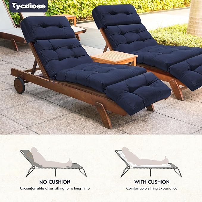 Waterproof Chaise Lounge Chair Cushions Outdoor 74.4 x 22 x 4.7 Inches Memory