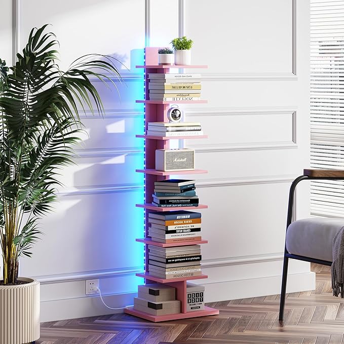 TUTOTAK Narrow Bookshelf, 8-Tier Bookcase
