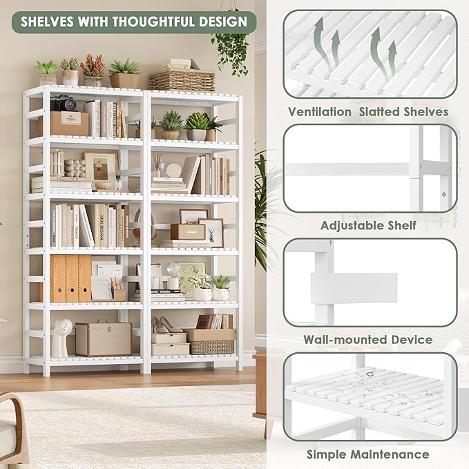 FOTOSOK 6-Tier Bamboo Shelf, Bamboo Bookcase
